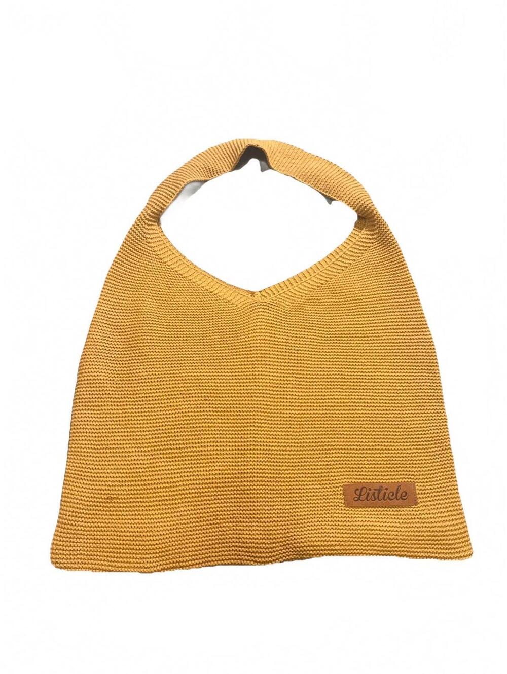 Listicle Yellow Mustard Knit Hobo Shoulder Bag Artsy Bohemian Carryall